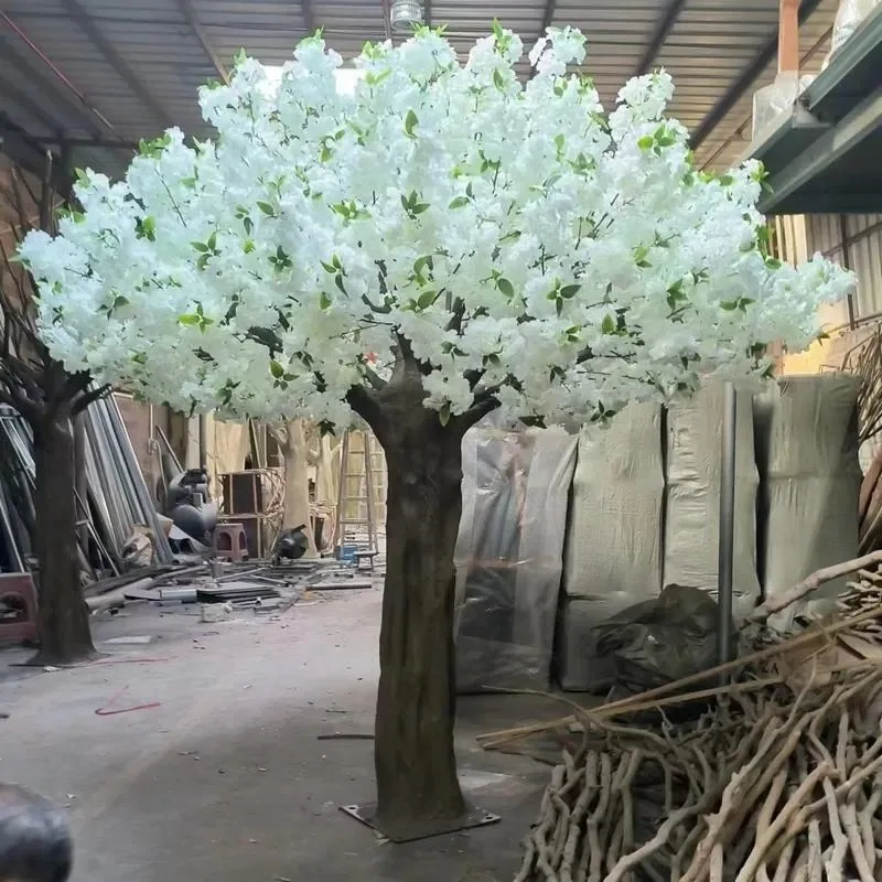 Large Artificial Cherry Blossom Tree Pink and White Flowers Giant Fiberglass Fake Plant for Home Garden Decoration Indoor