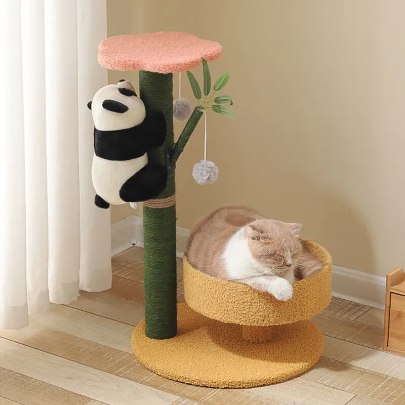 Panda Cat Crawling Frame, Dwarf Foot Cat Corner Cat Scratching Pillar, Tree shaped Bamboo and Sisal Hemp Scratching Board Nest,