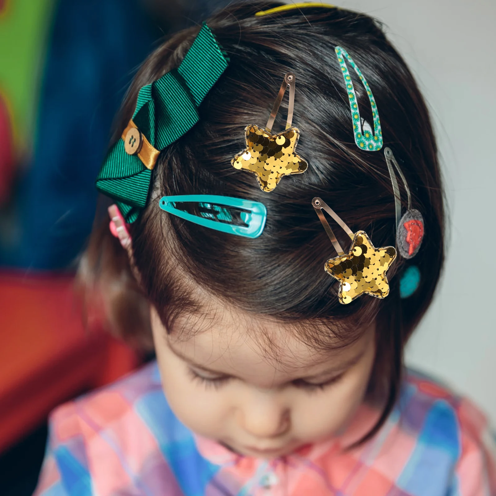 

Gradient Glitter Heart Hair Clips Non-Slip Snap Barrettes Lightweight Princess Accessories Party