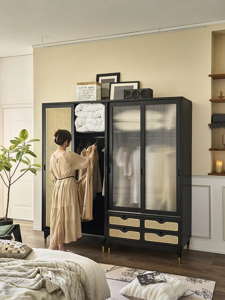 مجموعة خزانة ملابس من الخيزران الفرنسي القديم، وخزانة باب منزلية صغيرة #3