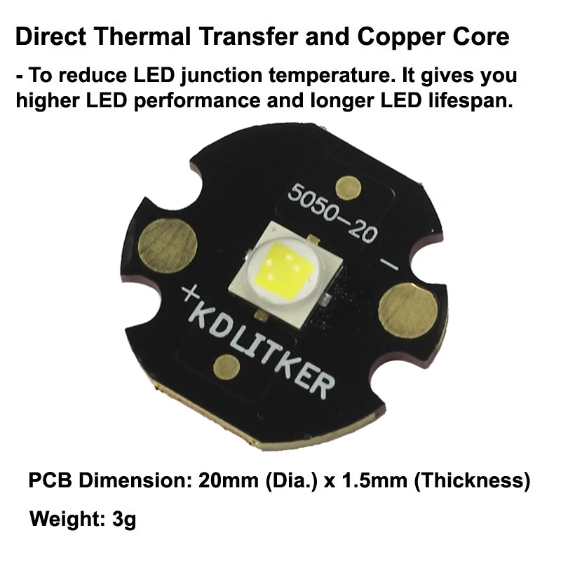 New 5050-L2 10W 1052 Lumens 6500K 5000K 4000K 3000K SMD 5050 LED Emitter on KDLITKER DTP Copper MCPCB Flashlight DIY