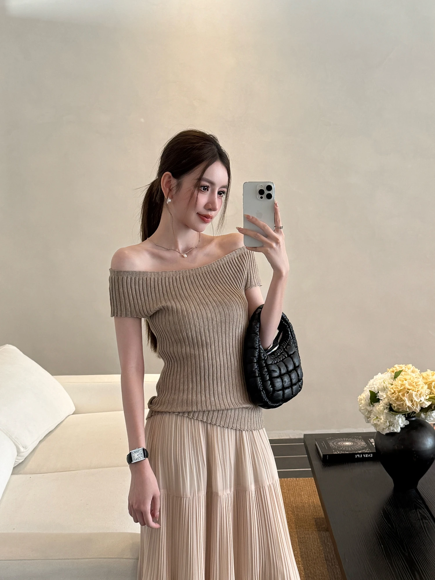 

Spring Summer New Sle Casual Fit Knitted ort Sve Top Elastic Waist Slimming Multiwear oulder Bared V Ne Knitwear