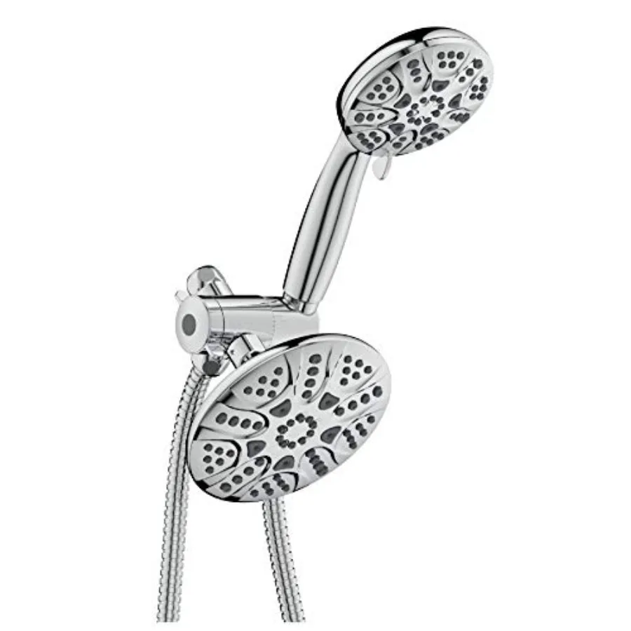 

Anti-Clog 6" Wide 30-Setting Rain Shower with Handheld Shower Head Combo + 5 Feet Shower Hose with Brass Connectors