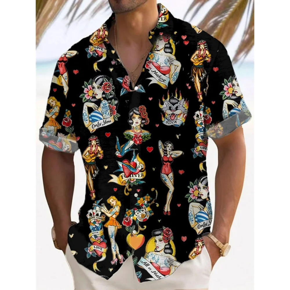 Camisa havaiana de manga curta masculina, roupa respirável solta, blusa casual, moda verão