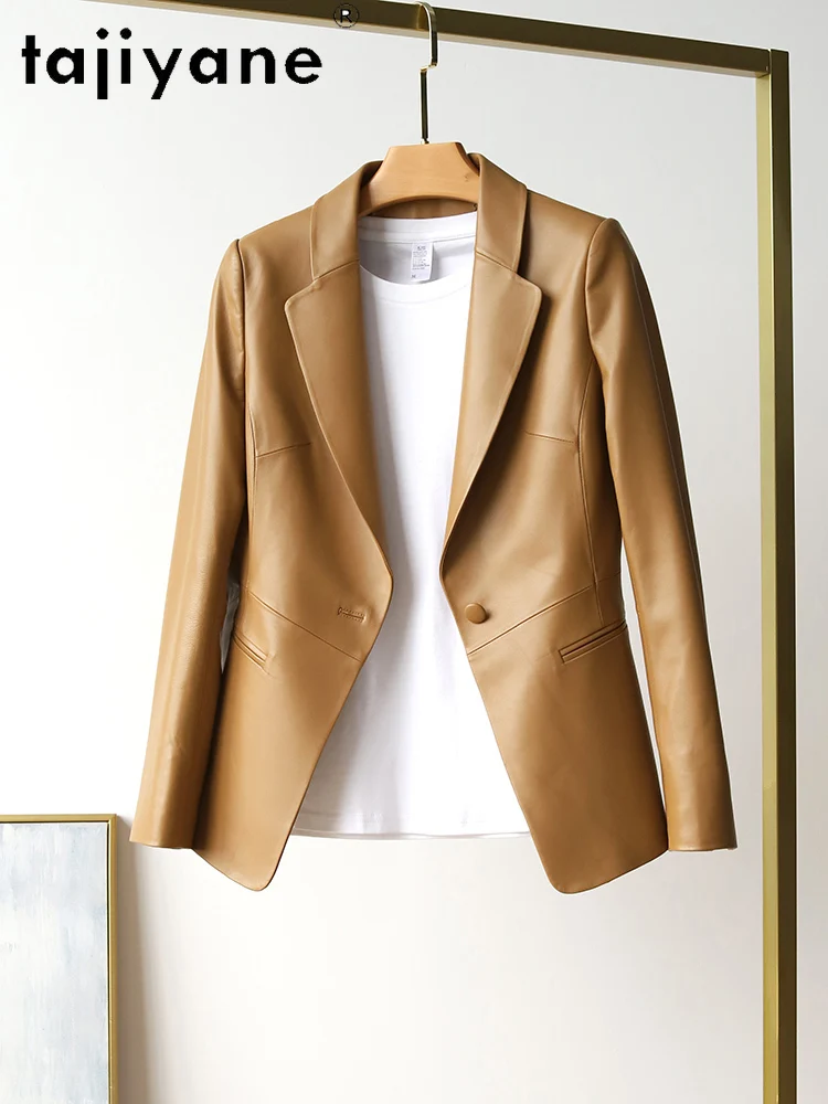 TAJIYANE 100% سترة جلد الغنم الحقيقي امرأة أنيقة معطف نحيف سترات من الجلد الحقيقي الخريف ملابس حريمي 2025 doblianка