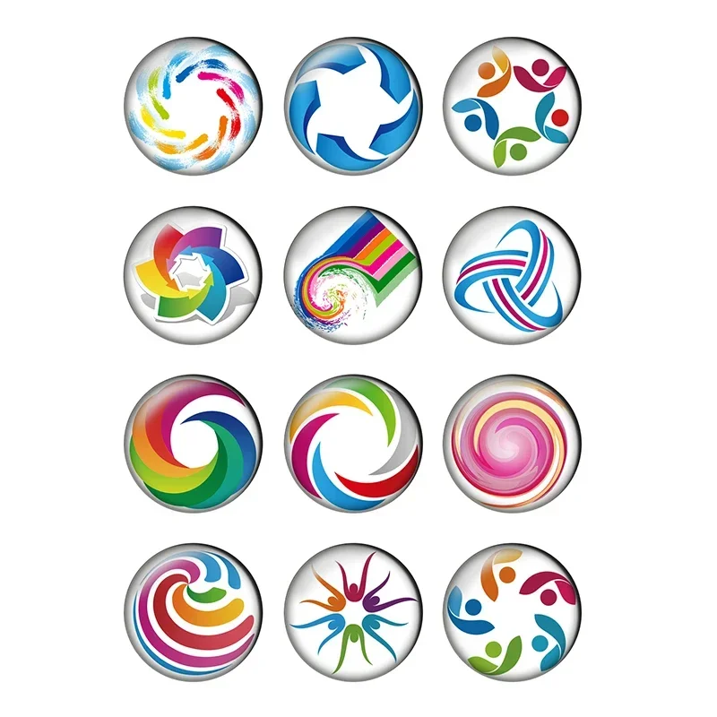 12pcs Colorful Whirl  Round Photo Glass Cabochon 8mm 10mm 12mm 14 16 18 20 25mm Demo Flat Back DIY Jewelry Making Supplies T043