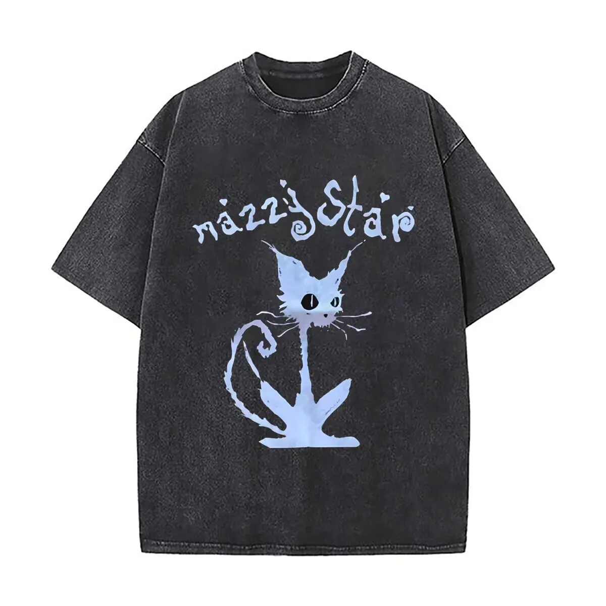 Cat Stain Whimsy Abstract Art Vintage Distressed Washed Cotton Short Sleeve Streetwear Outfit