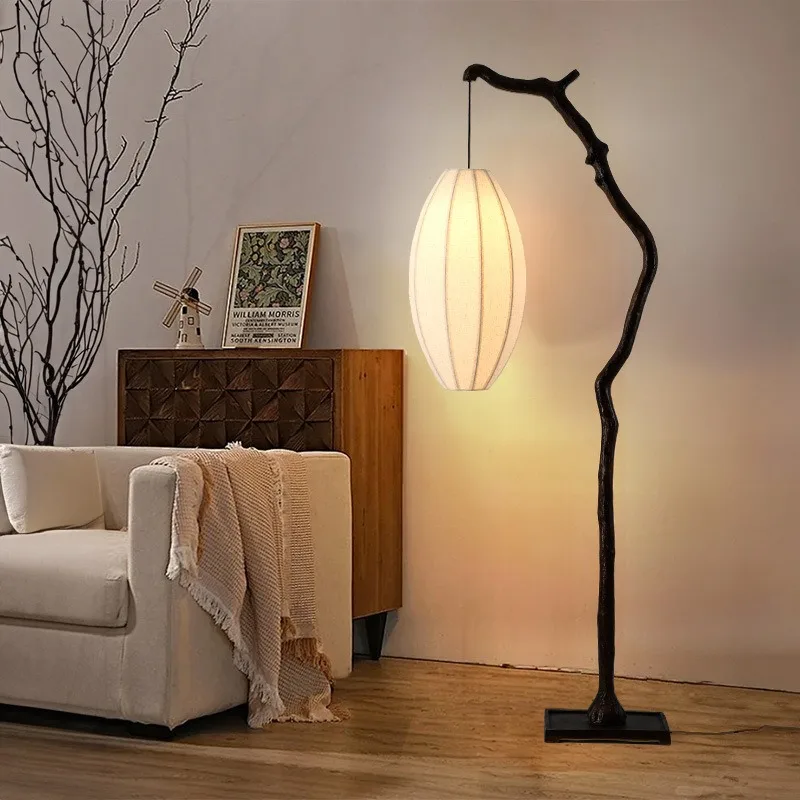 retro tea room living room atmosphere light surprise quiet wind fabric lantern fishing floor lamp