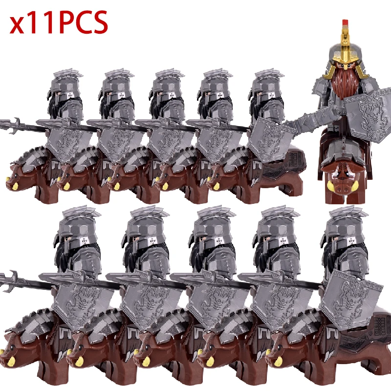 Medieval Lord Knight Dwarf Leader Warrior Military Soldier Figures Mount Goat Pigs & Horse Figure Building Block Toys for Kids