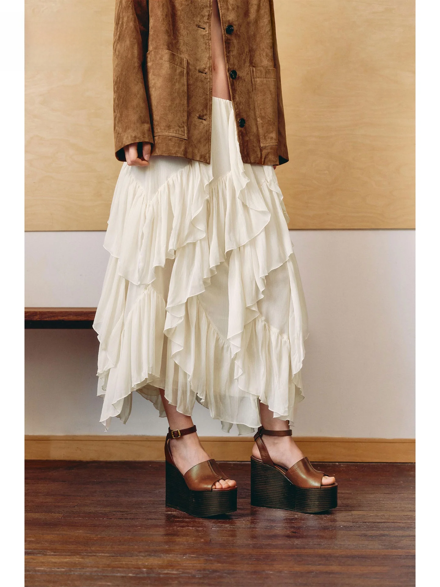 

Faionable Casual Irregular Design f Skirt Bambula Spring Autumn New Sle High Waist PVC Fabric Loose pe Skirt