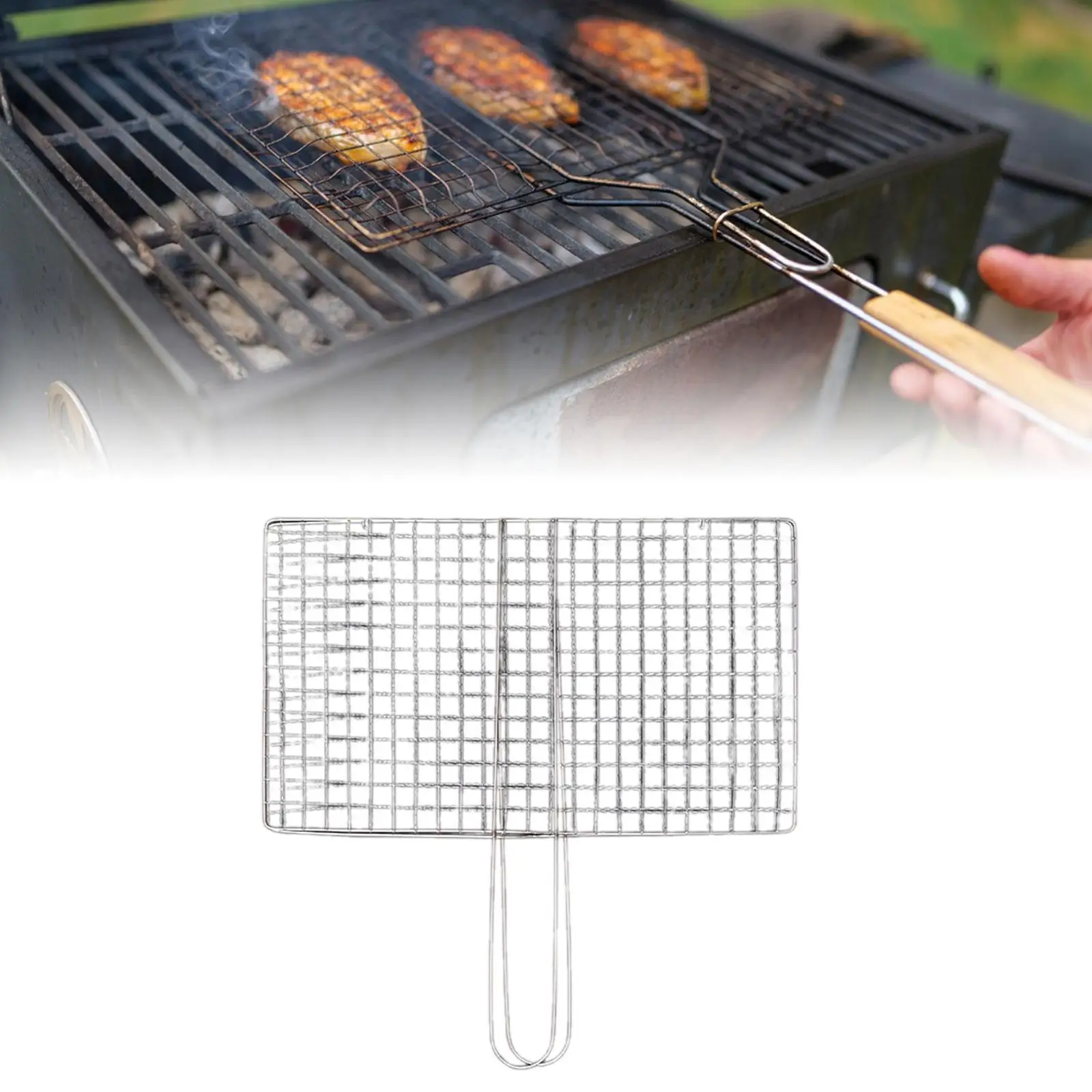 BBQ Grill Basket Rustproof with Handle Meat Grilling Clip BBQ Grill Net for Steak Picnic Vegetable