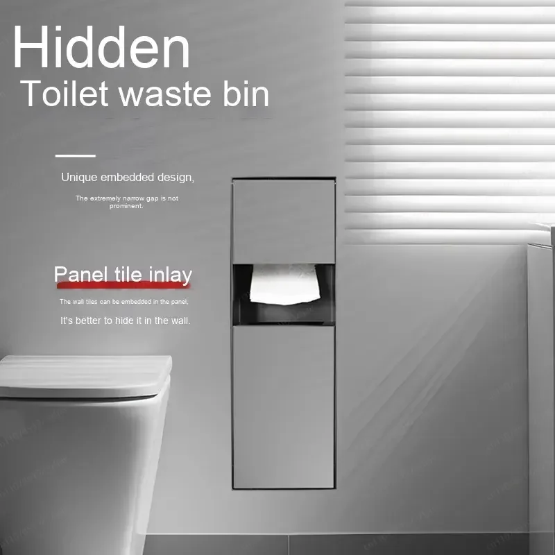 SSM 304 Stainless Steel Built-in Hidden Trash Can with Tissue Box for Toilet Niche