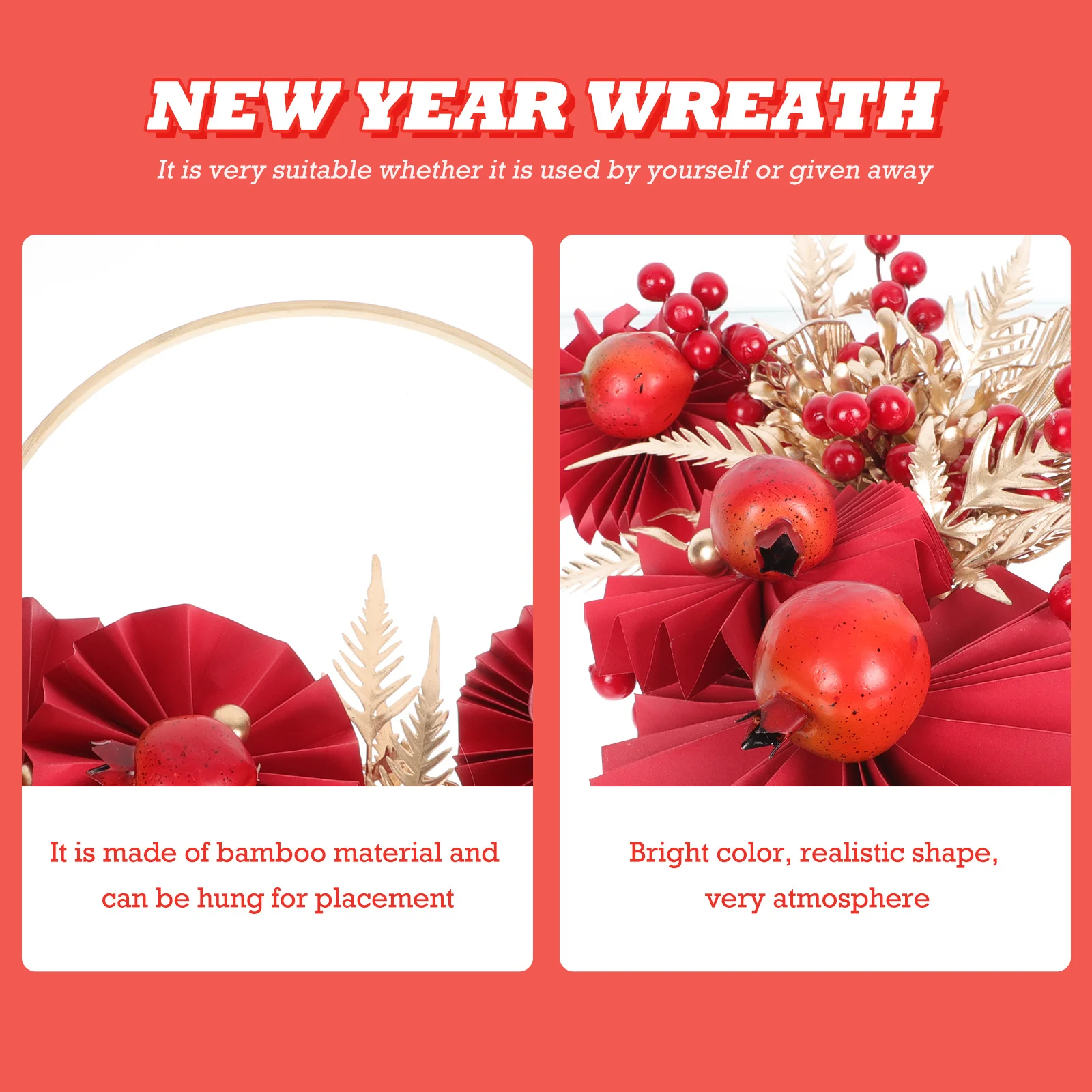 

1Pcs Artificial Garland Decorative Wreath for Home Holiday Party Wedding Festive Style Simulation Flower Chinese New Year Wall