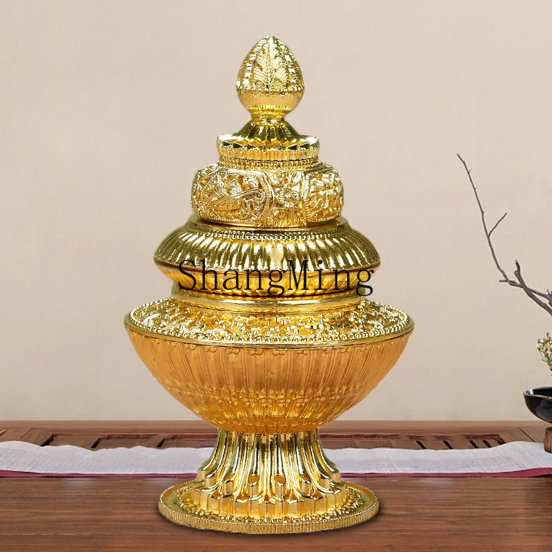

CL Buddhist Hall Offerings Ornament Treasure Bottle Three-layer Rice Box Rice Jar Eight Auspicious Carving Buddhist Hall