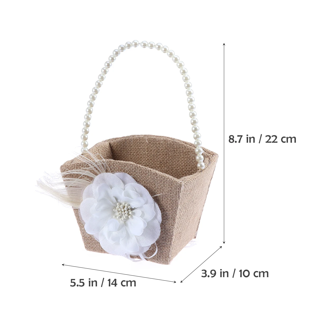 

Flower Girl 13 5x9cm Brown White Polyester PVC Pearl Flower Girl Basket Burlap Handle 23cm Wedding Bride Party Storage