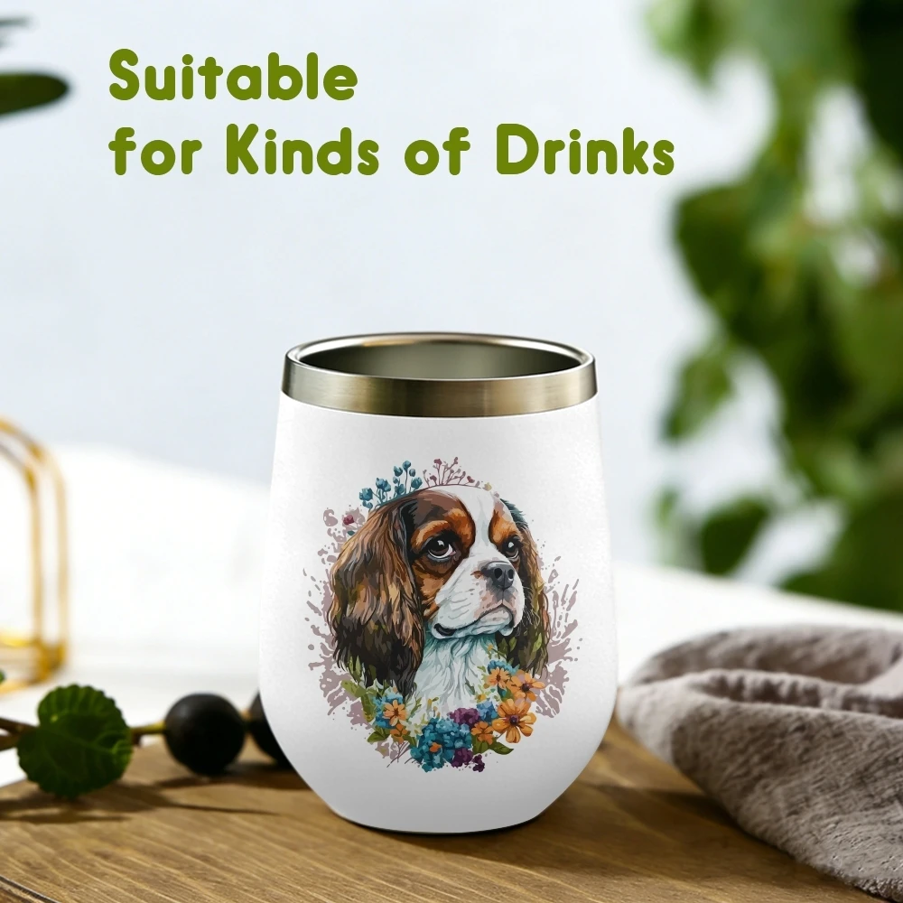 Cavalier King Charles Spaniel Vacuum Flasks 12oz Insulated Wine Tumbler Vacuum Coffee Mug Egg Shape Thermos Cup