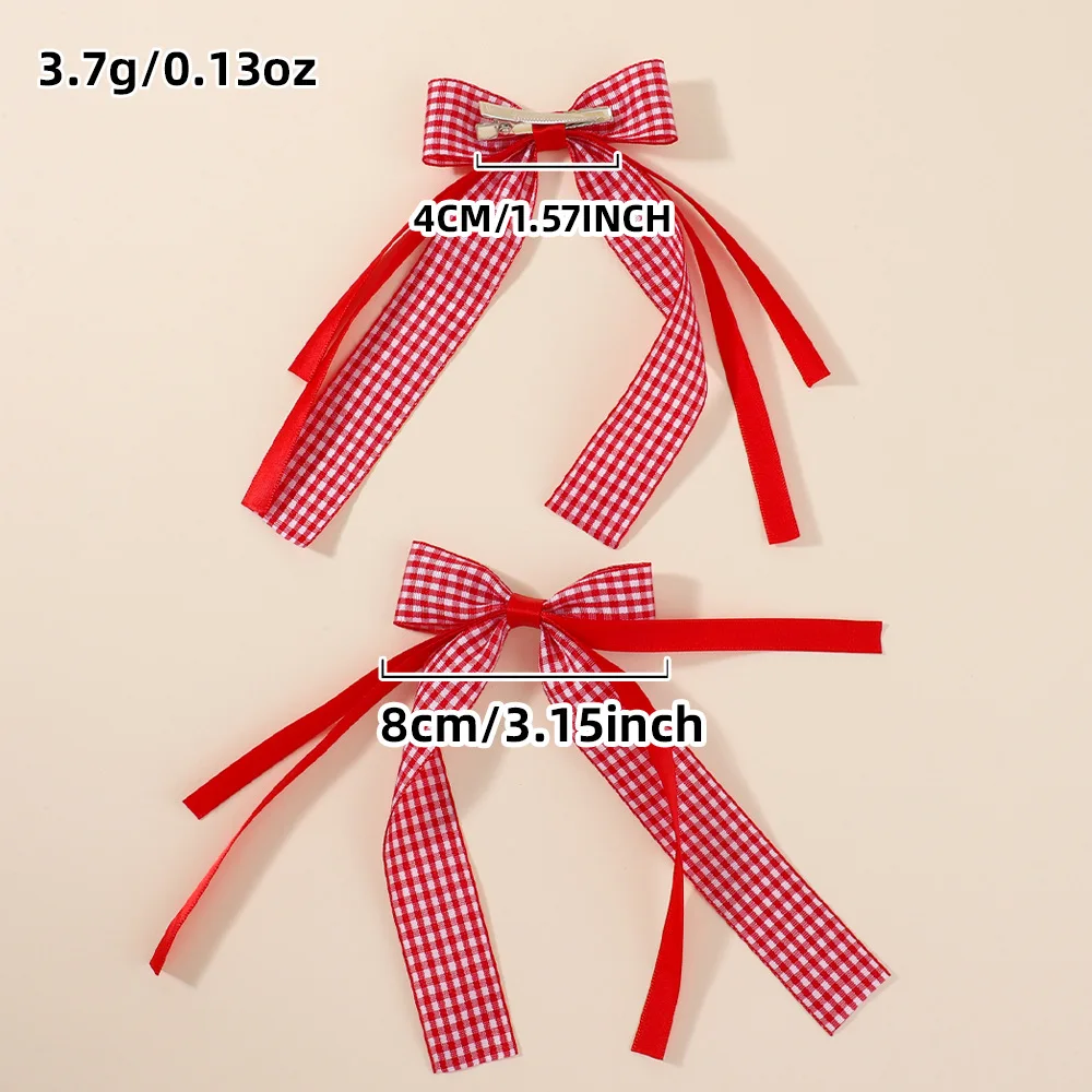60pc Gingham Checked Pattern Hair Bow Clips for Girls Long Tails School Uniform Hairpin Barrettes Kids Headwear Wholesale