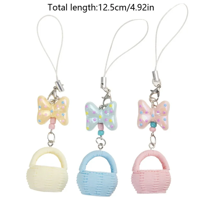New 3pcs/set Cute Colorful Bow Phone Chain Bag Pendant Small Basket Mobile Phone Chain Beaded Pendant Keychain Jewelry Gifts view 5
