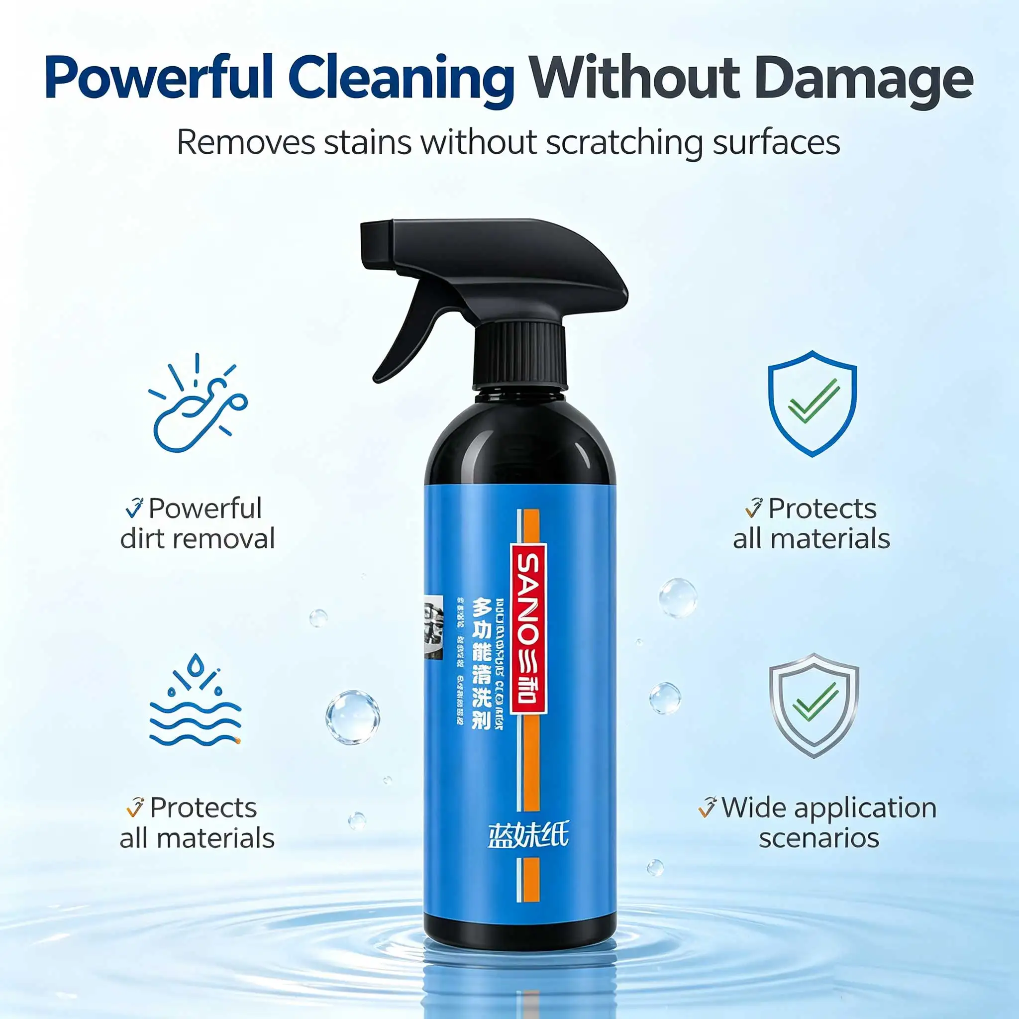 Multi Purpose Cleaner Spray for Car Interior & Home, Powerful Stain Remover for Kitchen Furniture Sofa Dashboard Surface