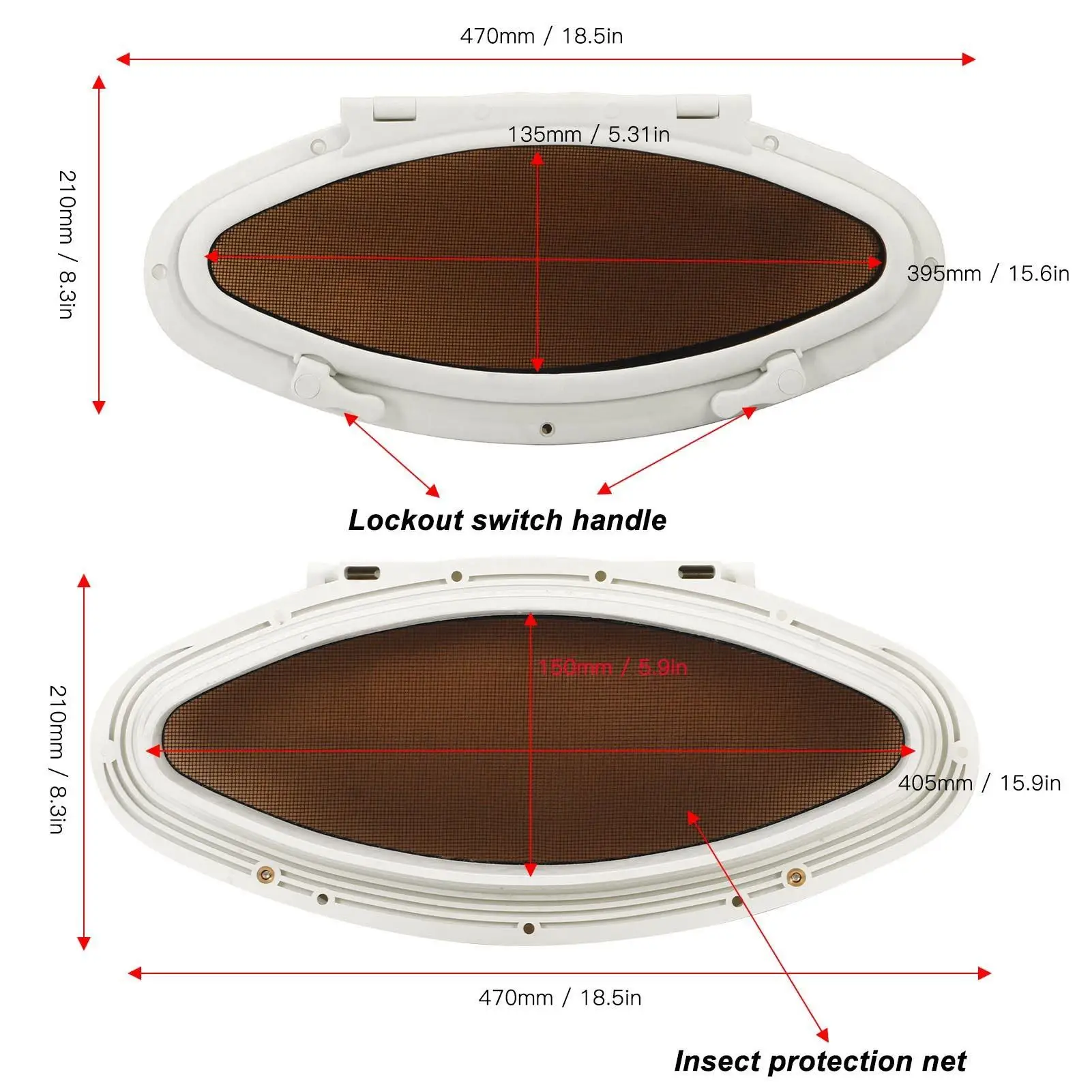 Oval Opening Portlight Window for marine Porthole Window 470x210mm Good Sealing Anti UV Inward Openin with Switch Handle for