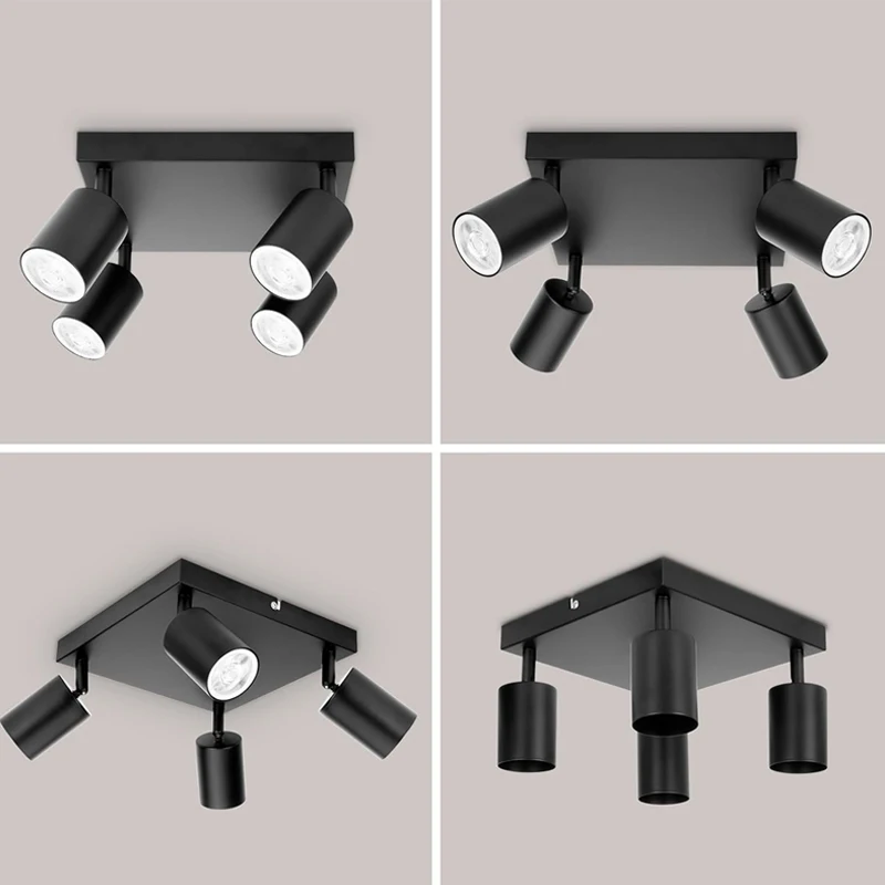 LED ceiling light GU10 replaceable bulb directional four head ceiling light, suitable for installing spotlights on living room s