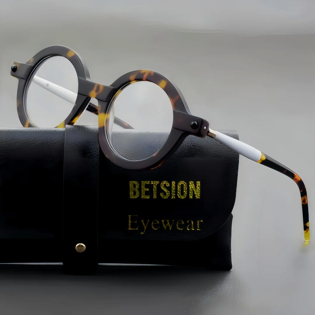 

BETSION Fashion Japanese Thick Round Acetate Eyeglasses Frame Men Women 45mm Retro Handmade Matte Finish Glasses For Streetwear