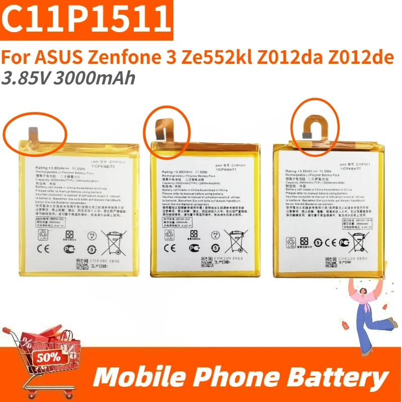 

High Quality C11P1511 Mobile Phone Battery 3.85V 3000mAh For ASUS ZF3 5.0 Z012DC Z012DA ZE552KL Brand New Replacement Battery