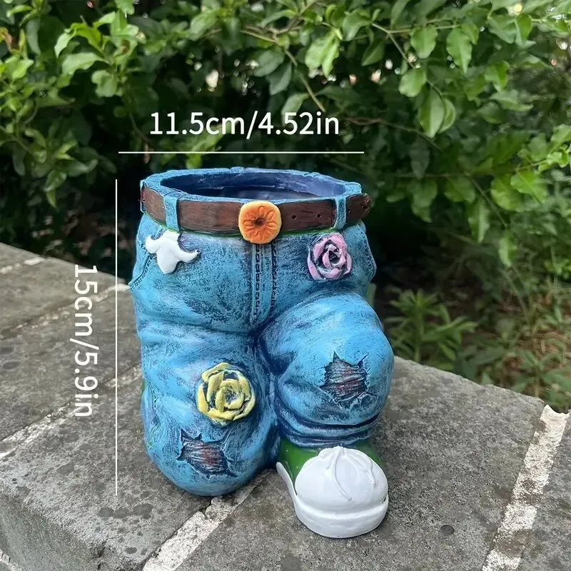 1pc Jeans pantaloni forma vaso di fiori statua in resina, vaso succulento fioriera per giardino interno cortile prato portico Patio all\'aperto