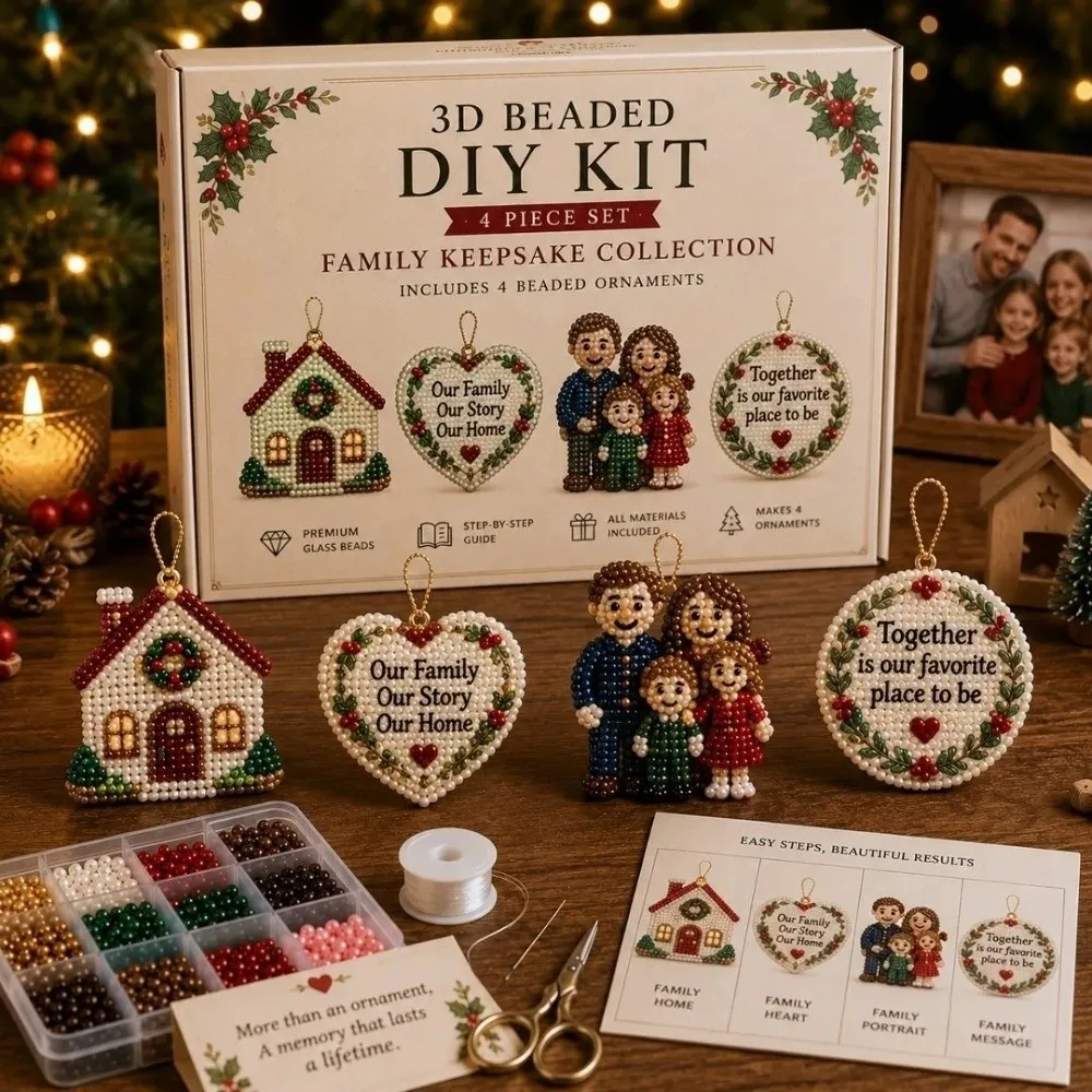 4pcs Christmas Theme 3D Animal Bead Kit Bead Craft Mini Size Bead Weaving Kit Santa Claus Snowflakes Handmade Bead Art Set