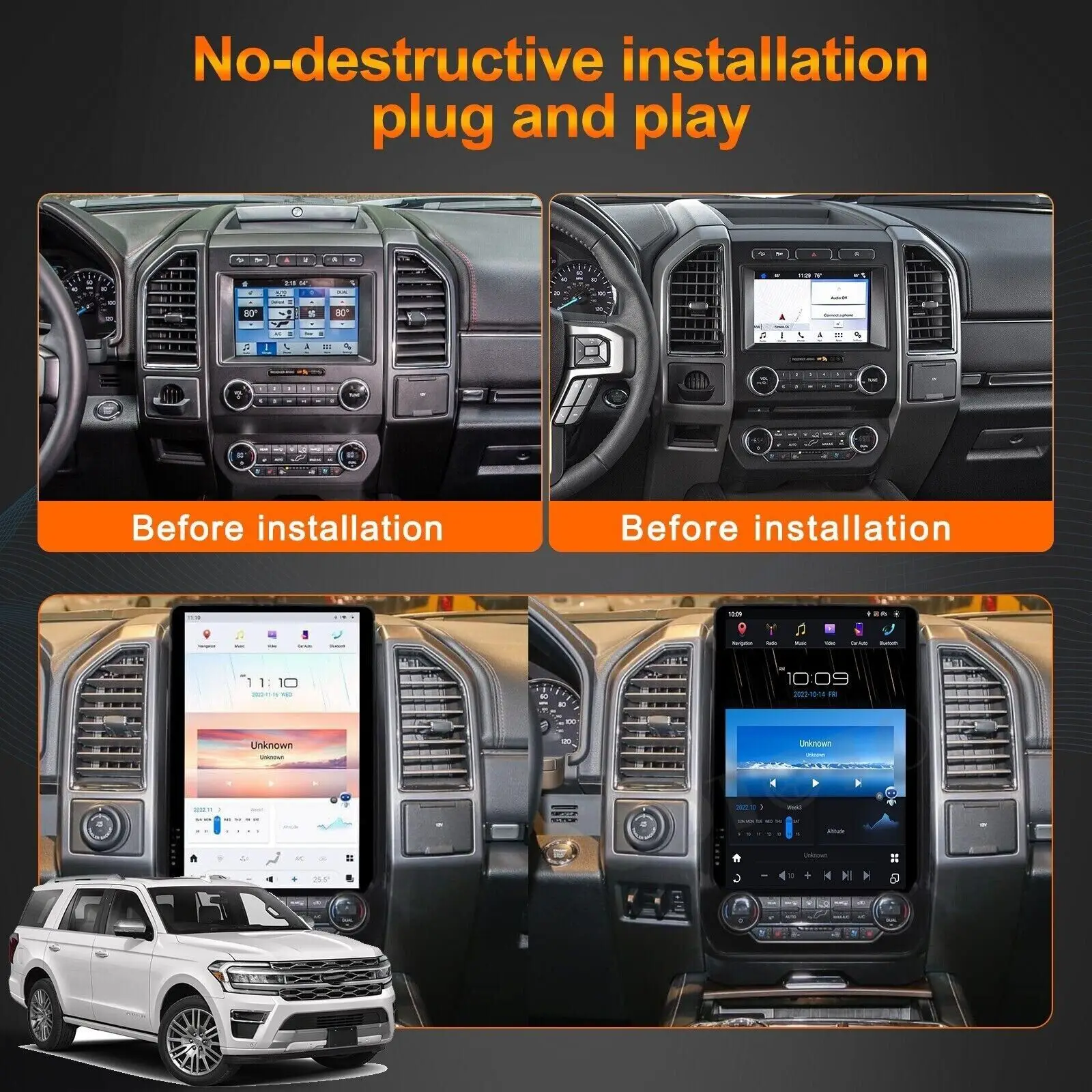 Radio Stereo Mobil Navigasi GPS Layar Tesla 14.4 "untuk Ekspedisi Ford 2018-2022