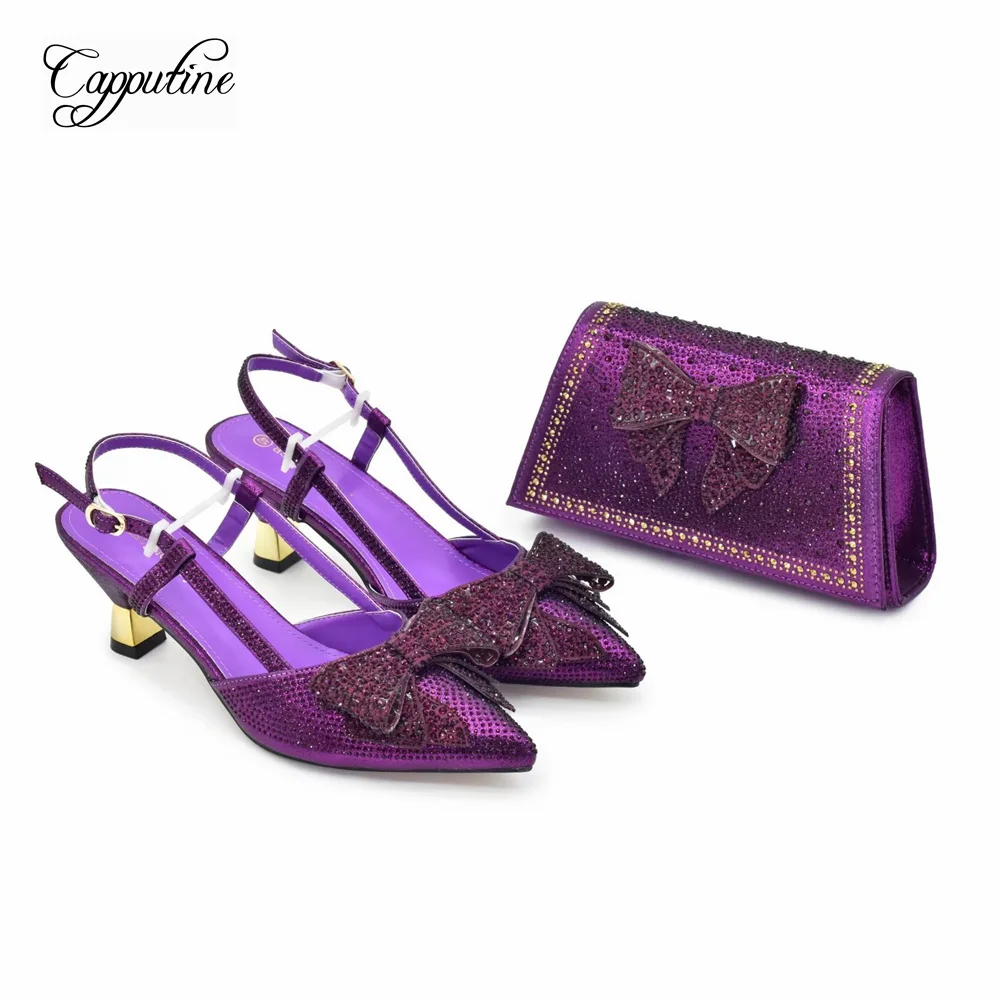 Gold Woman Shoes And Bag Set Luxury African Ladies Pumps Match With Handbag High Heels Sandals Pointed Toe Sandales Femme QSL087