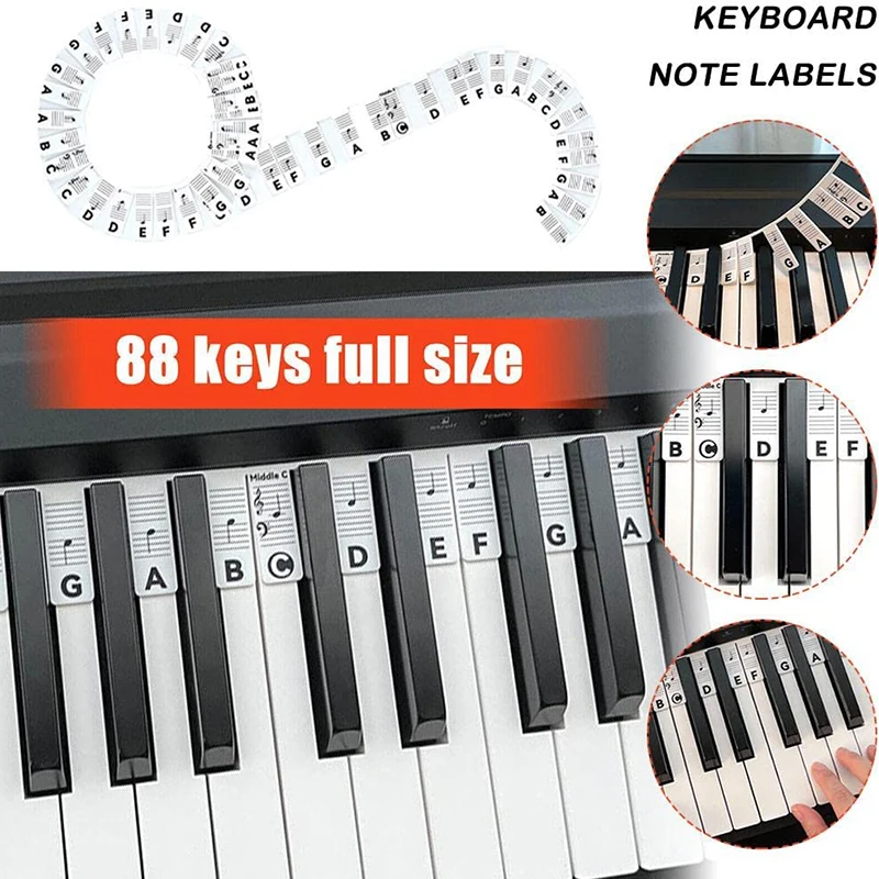 Universal 88 Keys Silicone Piano Keyboard Stickers Piano Beginner Fingering Guide Rake Notes Marker Removable Piano Key Labels