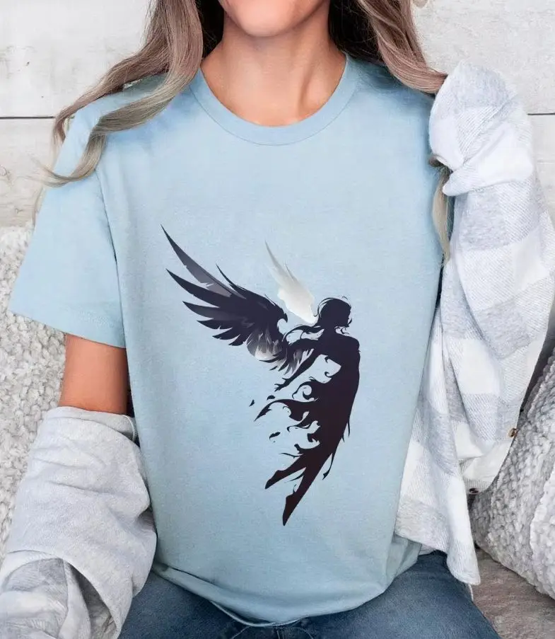 

Dark Wind Angel, Y2k Graphic Tee, Women's Oversized T-Shirt, Cute Hand-Painted Bunny, Korean Style Art, Summer 2025 Top