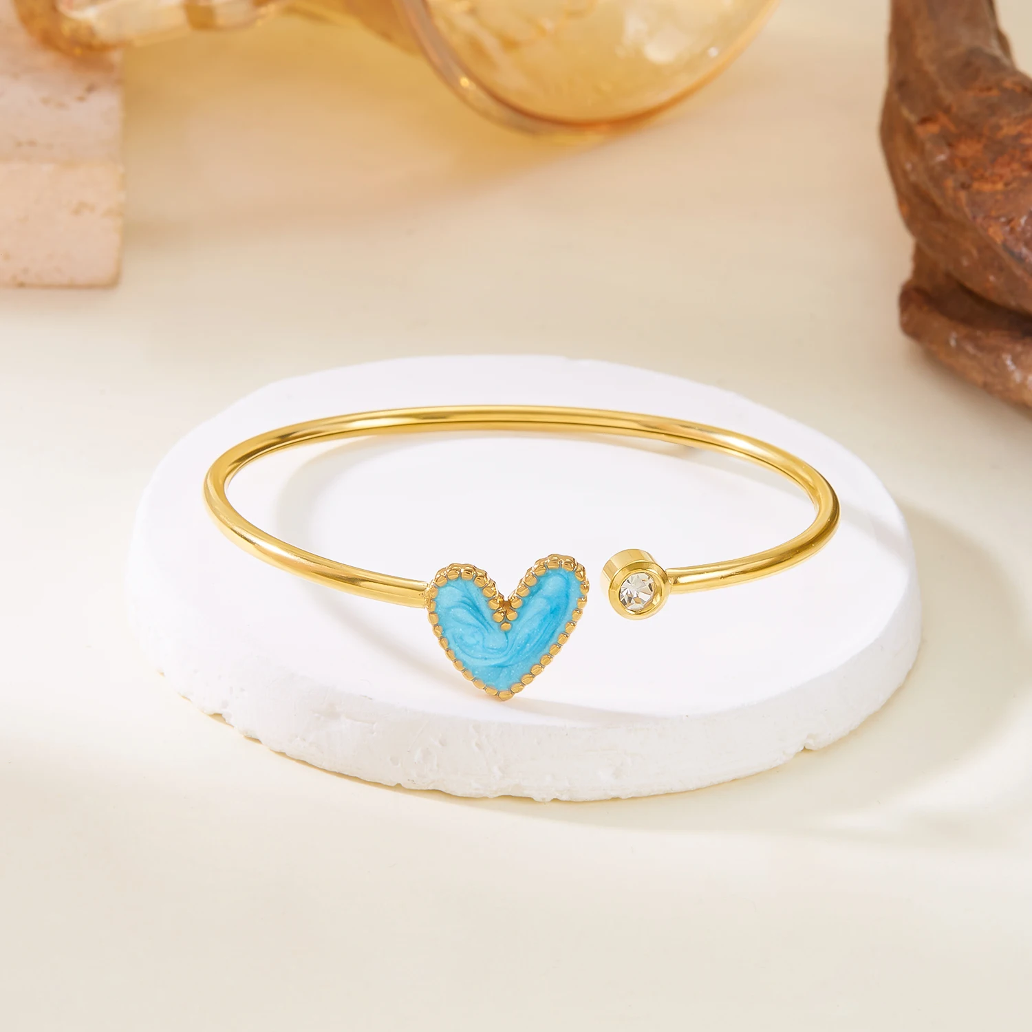 Neue Trendy Vergoldete Einfache Herz Manschette Armreifen für Frauen Hohe Qualität Edelstahl Kristall Armbänder Wasserdicht Schmuck – Detail 14