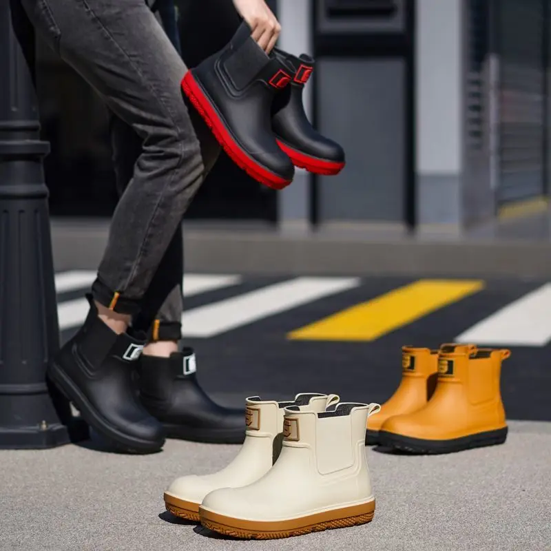 Botas de Lluvia para Hombre, Antideslizantes, de Goma, para Pesca, Jardinería, Trabajo, Botas de Goma hasta el Tobillo, Botas de Lluvia