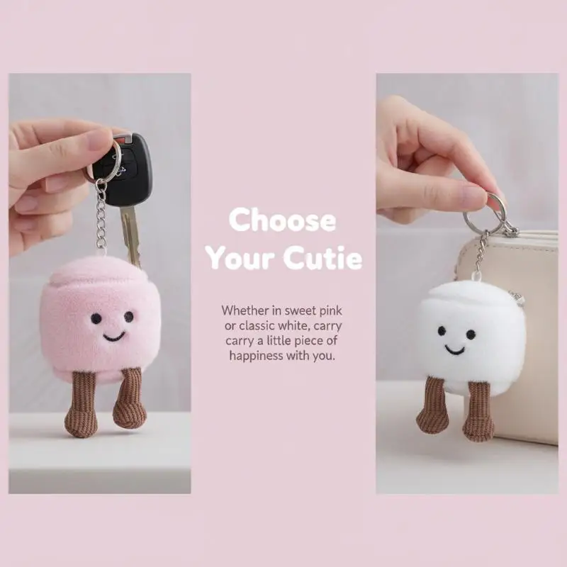 Cute Fun Two Marshmallow Keychain Cotton Candy Tone Cute Soft Two Tone Keychain Bag Pendant Accessories Dolls Pendant Xmas Gift