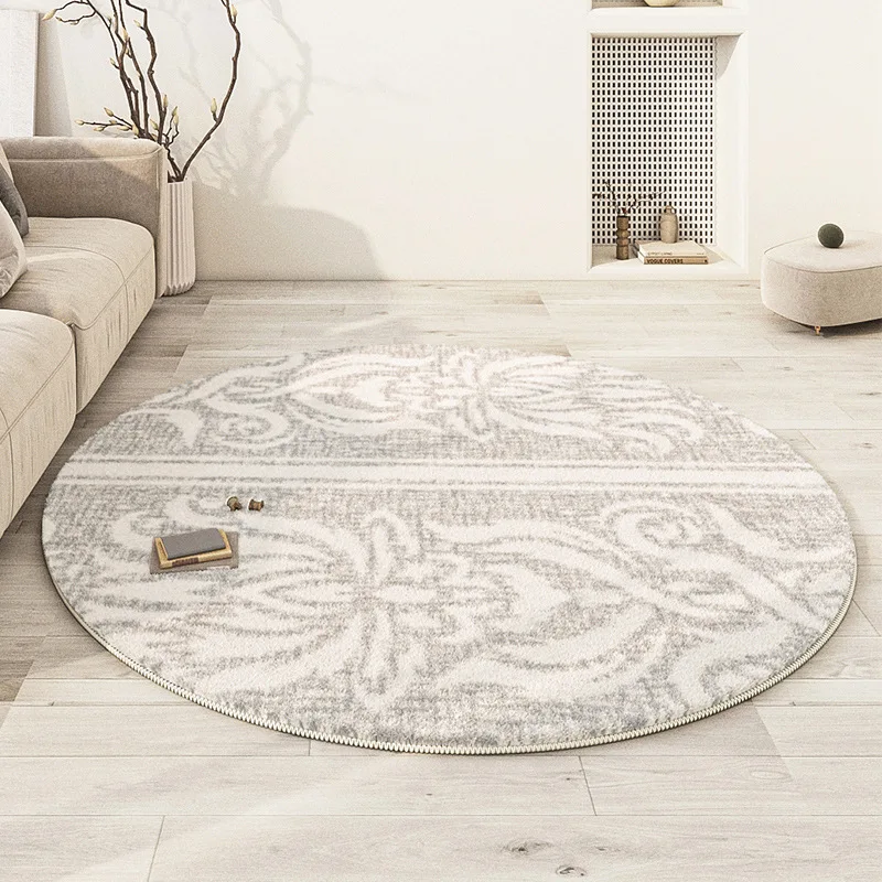 Japanese Style Living Room Round Carpet Thick Plush Rug For Bedroom Dresser Cloakroom Striped Floor Mat Sofa Area Round Rug Grey