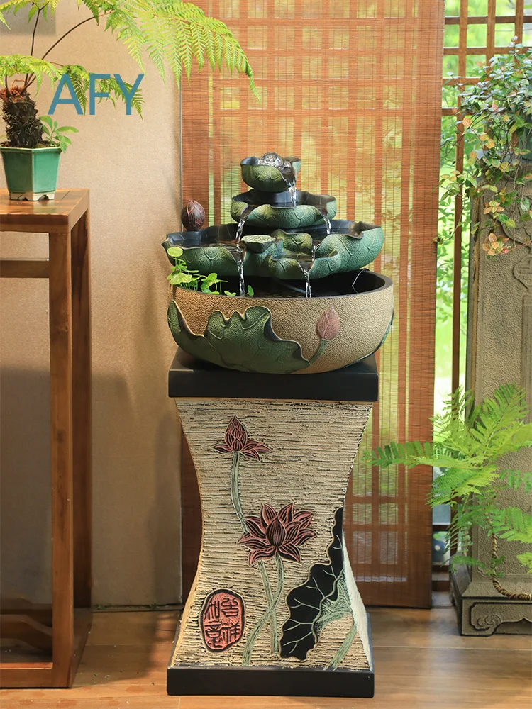 Feng Shui Water Fountain Ornament with Rotating Wheel Humidifier Fish Tank for Living Room Desktop Decor