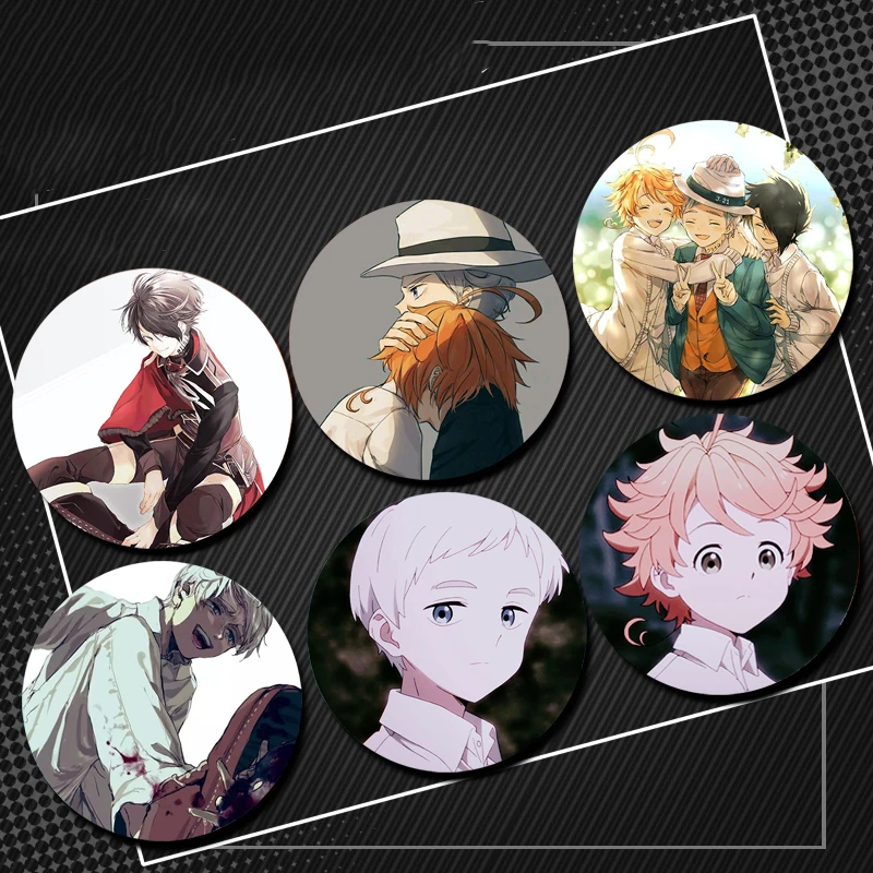 58mm The Promised Neverland Anime Funny Button Pins Tinplate Badge Creative Brooches for Backpack Accessories Handmade Gifts