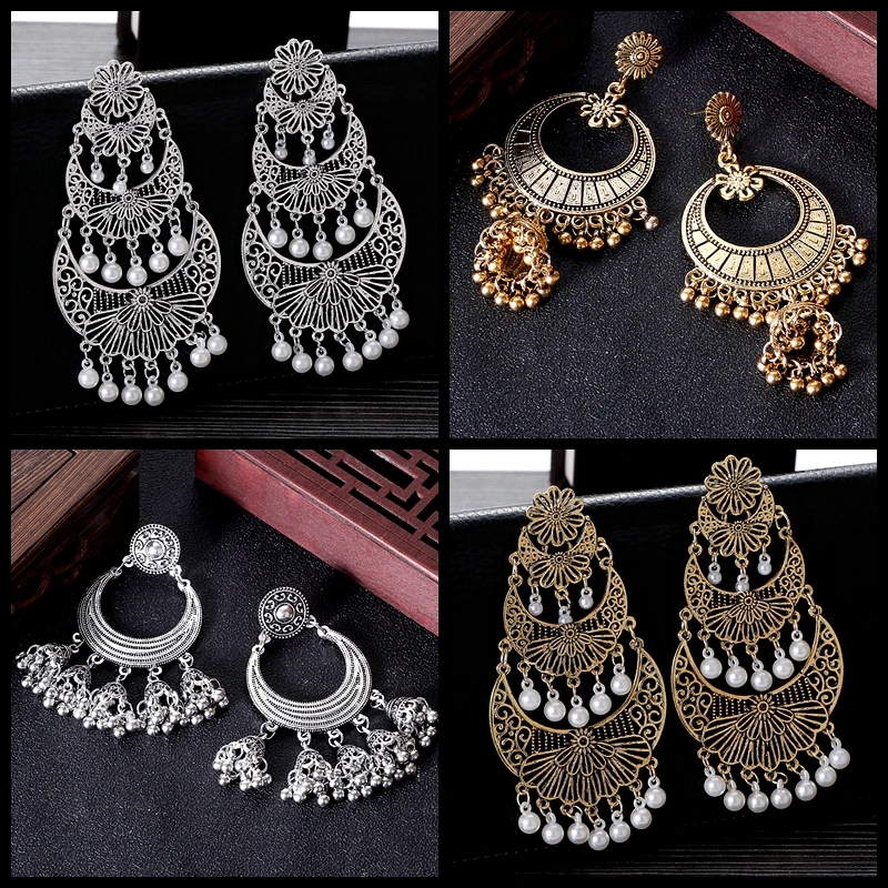 Ethnic Retro Jhumka Earrings For Women Pendientes Baroque Round Alloy Indian Earrings Jewelry Brincos