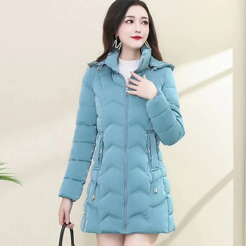 2024 New Autumn Winter Bright Cotton-Padded Jacket Women's Overcoat Fashion Long Slim Wash-Free Hooded Warm Cotton Jacket Coat