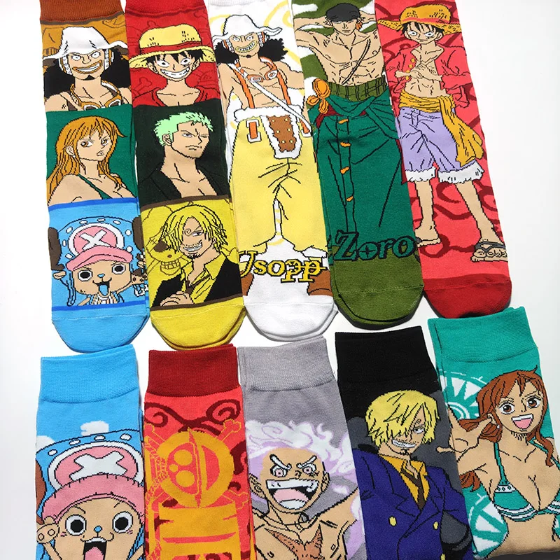 5 Pares de Calcetines BANDAI ONE PIECE Unisex de Dibujos Animados, Estilo Hip Hop, Divertidos y Casuales para Hombre y Mujer