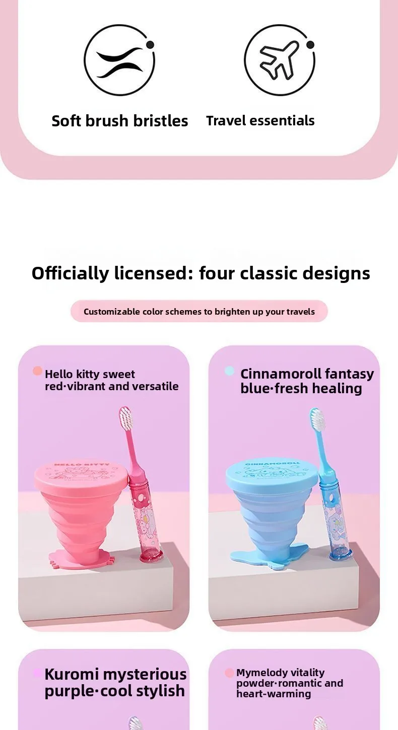 Sanrio Hello Kitty Wash Folding Cup Kuromi Cartoon Cute Creative Water Cup Toothbrush Set Portable Travel Mouthwash Cup