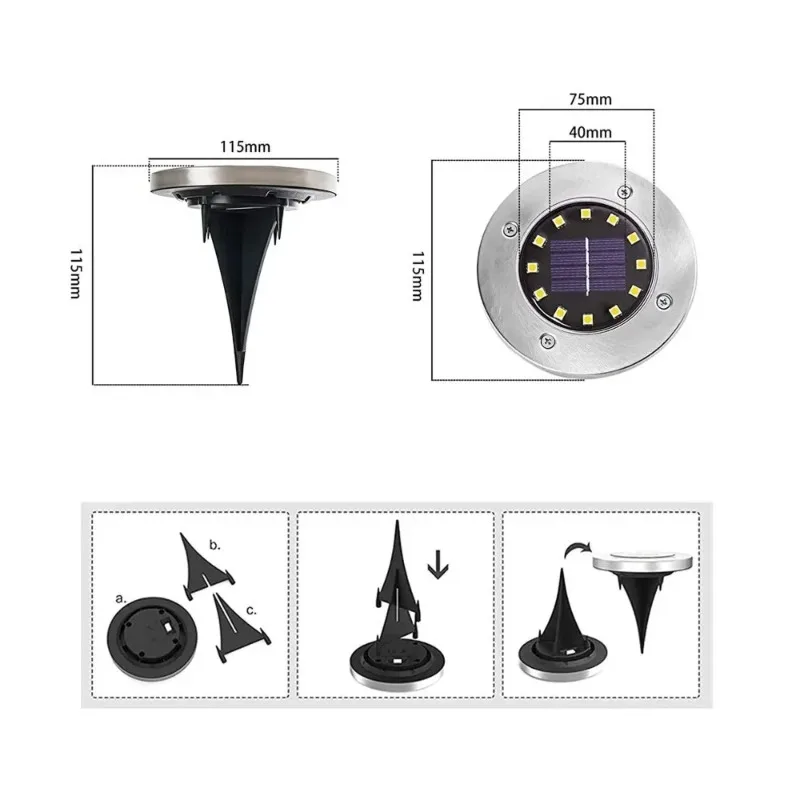 4 pacote de luzes solares ao ar livre 12 leds solar chão luzes quentes à prova dwaterproof água caminho plano luzes para quintal passarela jardim garagem