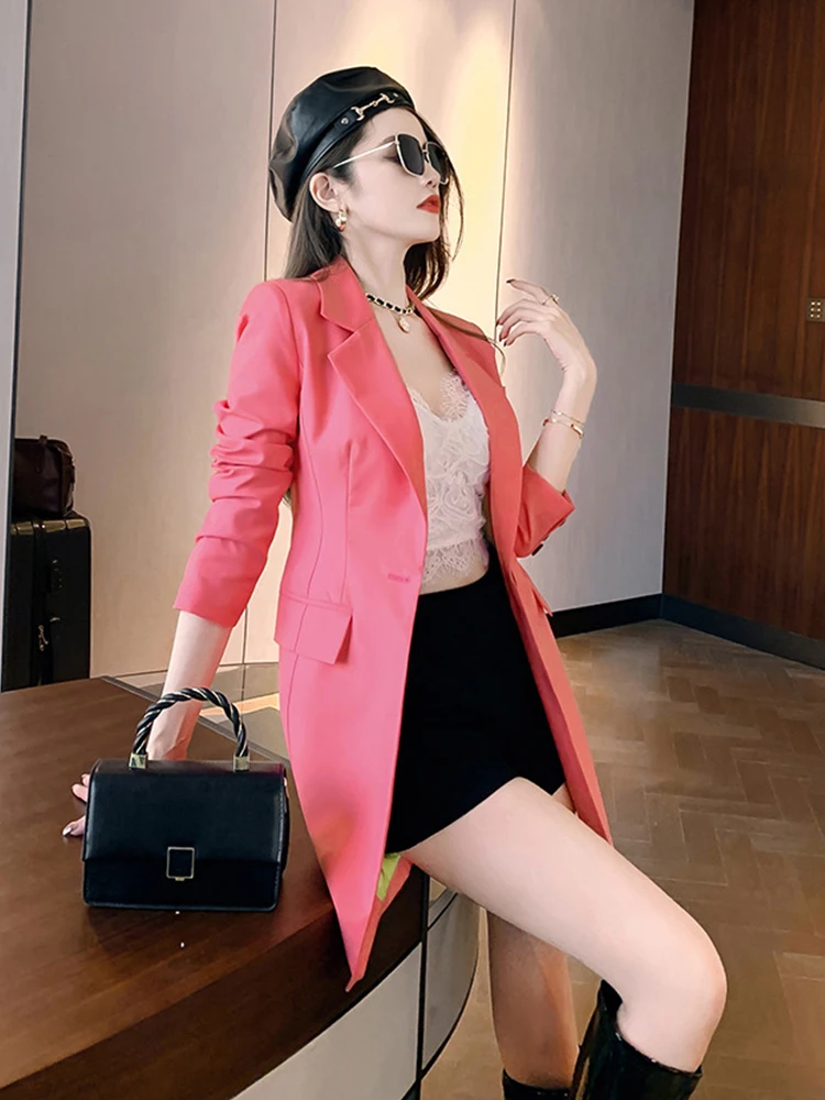 Spring Jackets for Woman 2023 Fashion OL Casual Professional Single Breasted Midi Suit Office Lady Slim Blazer Temperament Coat