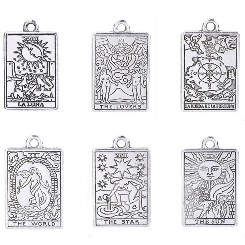 12pcs/Lot Tarot Charm Bulk Pendants For Jewelry Making Supplies The Lovers/Wheel Of Fortune/Star/Moon/Word Charm DIY Accessories