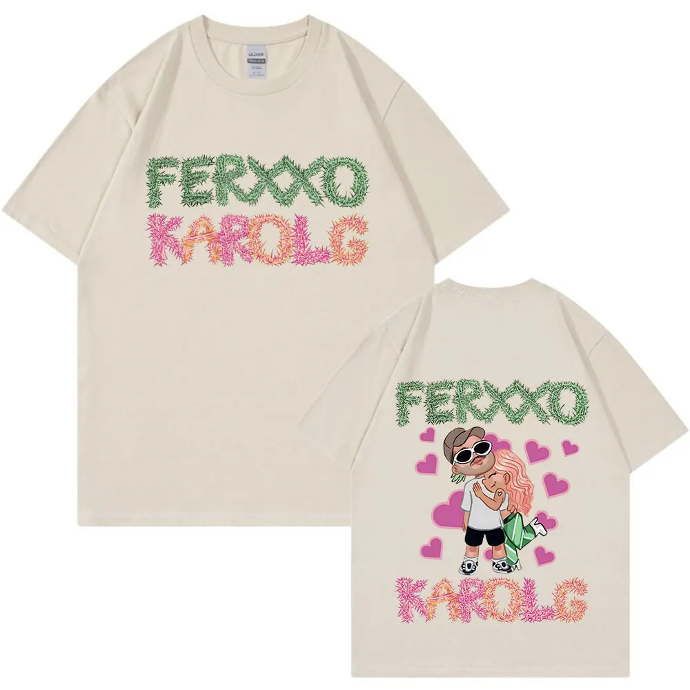 تي شيرت Karol G Feid Ferxxo جرافيك للرجال والنساء ملابس عصرية جمالية عتيقة تي شيرت غير رسمي 100% قطن كبير الحجم تي شيرت