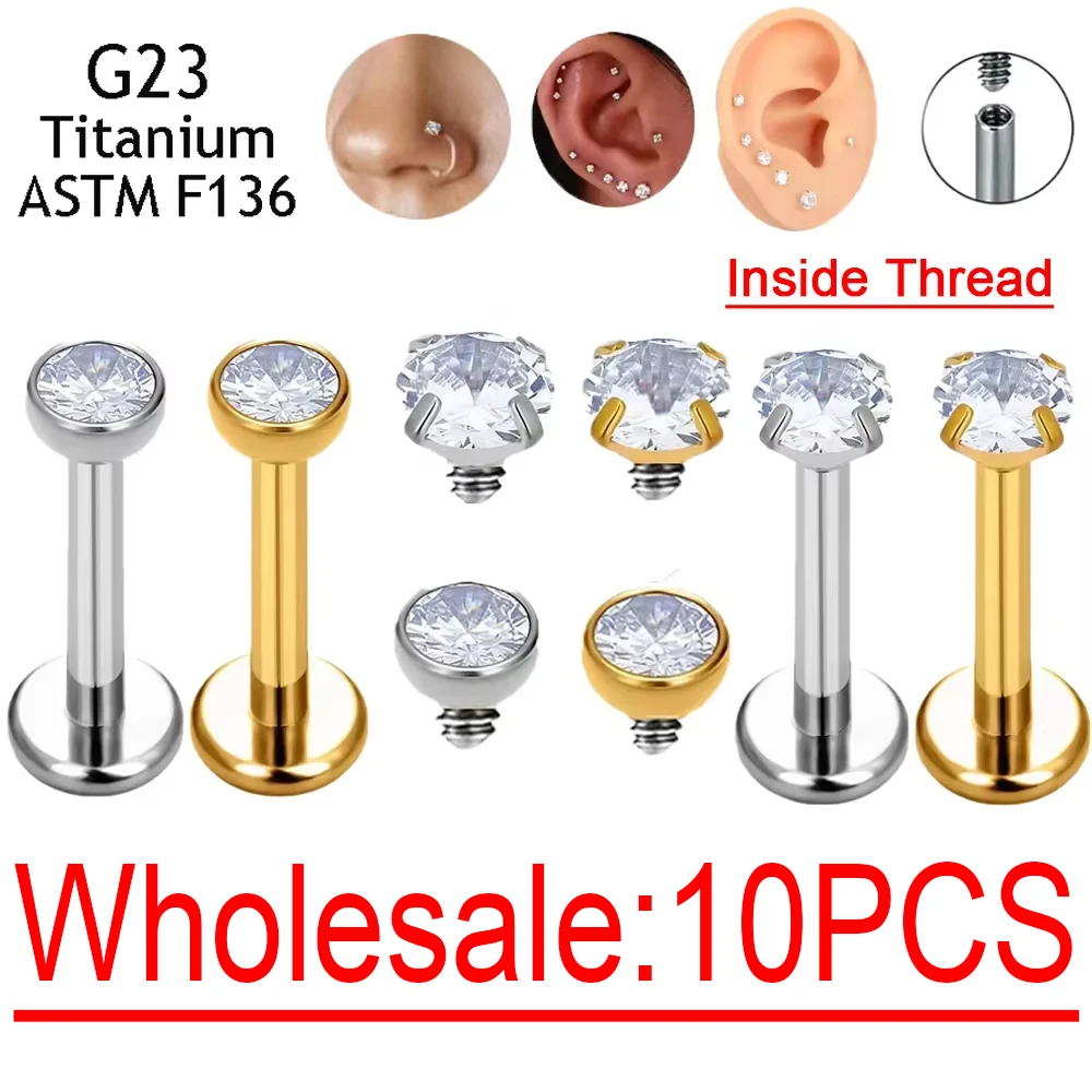 

10pcs 20/18/16g G23 Titanium Piercing CZ Lip Labre Earrings Set Lip Stud Ring Tragus Free Spiral Cartilage Jewelry for Women