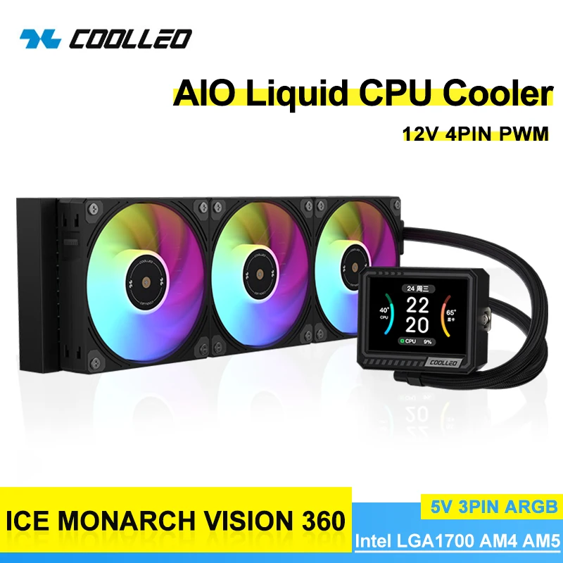 

COOLLEO ICE MONARCH VISION 360 Water Cooling Radiator 3.5-inch High-Resolution IPS Display High-Performance Liquid Cooler AM5