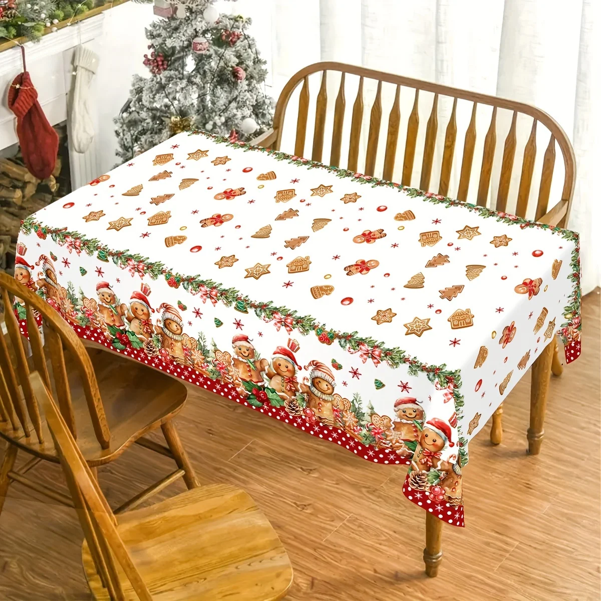 Merry Christmas Gingerbread Man Tablecloth for Table Decor Winter Xmas Holiday Kitchen Dining Table Cloth Christmas Decorations
